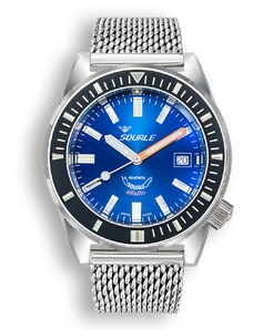 Squale Watches Stříbrné pánské hodinky Squale s ocelovým páskem Matic Dark Blue Mesh - Silver 44MM Automatic