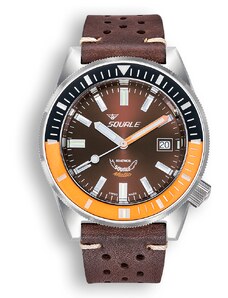 Squale Watches Stříbrné pánské hodinky Squale s gumovým páskem Matic Chocolate Leather - Silver 44MM Automatic