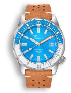 Squale Watches Stříbrné pánské hodinky Squale s gumovým páskem Matic Light Blue Leather - Silver 44MM Automatic