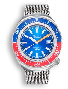 Squale Watches Stříbrné pánské hodinky Squale s ocelovým páskem 2002 Blue-Red - Silver 44MM Automatic