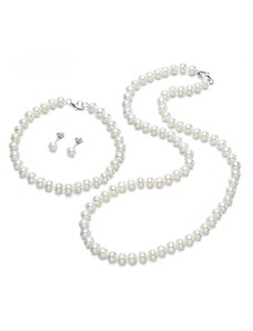 OLIVIE Sada pravých bílých perel BUTTON AAA 8194