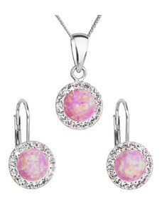Evolution Group Sada šperků se syntetickým opálem a křišťály Preciosa náušnice a přívěsek světle růžové kulaté 39160.1 Pink s. Opal