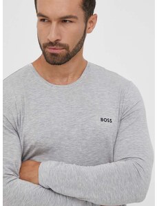 Tričko s dlouhým rukávem BOSS šedá barva, s potiskem