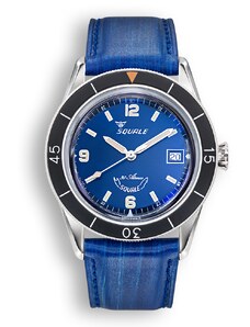 Squale Watches Stříbrné pánské hodinky Squale s koženým páskem Sub-39 Blue Leather - Silver 40MM Automatic
