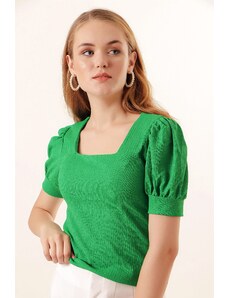 Bigdart 0409 Square Neck Knitted Blouse - Green