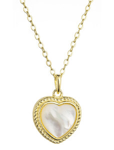 EVOLUTION GROUP Pozlacený stříbrný náhrdelník srdce s perleťovým zirkonem 12058.1