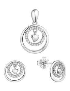 EVOLUTION GROUP Stříbrná sada šperků kroužky se zirkony a malé srdíčko uprostřed 19034.1