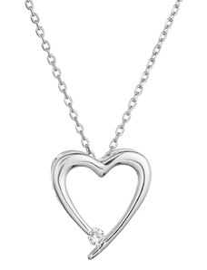 EVOLUTION GROUP Stříbrný náhrdelník srdce s jedním zirkonkem 12053.1