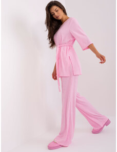 Fashionhunters Světle růžový dámský ležérní set s kalhotami