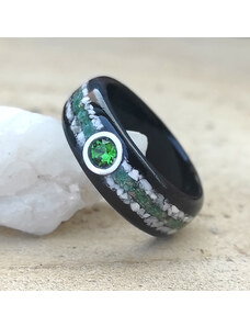 Woodlife Ebenový prsten s kamínky a stříbrem