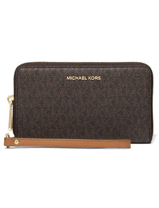 Michael Kors Large Logo Leather Wristlet Brown