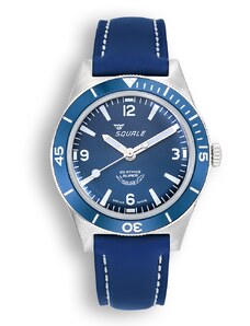 Squale Watches Stříbrné pánské hodinky Squale s pogumovanou kůží Super-Squale Arabic Numerals Blue Leather - Silver 38MM Automatic