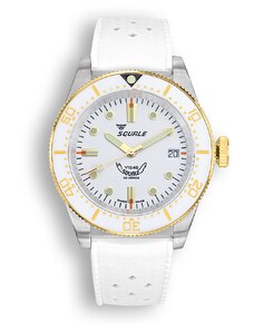 Squale Watches Stříbrné pánské hodinky Squale s gumovým páskem 1545 White Rubber - Silver 40MM Automatic