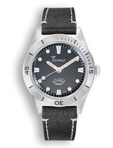Squale Watches Stříbrné pánské hodinky Squale s koženým páskem Super-Squale Sunray Black Leather - Silver 38MM Automatic