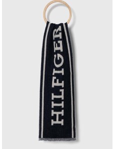 Vlněná šála Tommy Hilfiger tmavomodrá barva