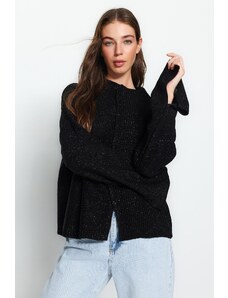 Trendyol černý super široký střih stříbřitý pletený svetr