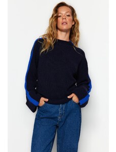Trendyol Navy Blue Wide Fit Sleeve Folded Knitwear Sweater