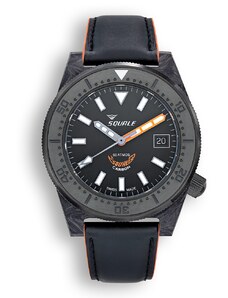 Squale Watches Černé pánské hodinky Squale s pogumovanou kůží T-183 Forged Carbon Orange - Black 42MM Automatic