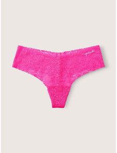 Victoria's Secret PINK Atomic PINK bezešvá krajková tanga No Show Soft Lace Thong Panty