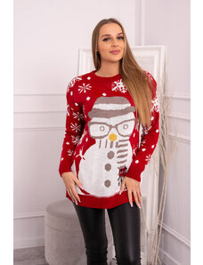 K-Fashion Vánoční svetr se sněhulákem červený