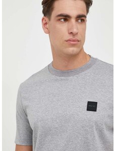 Bavlněné tričko BOSS šedá barva, s aplikací