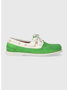 Semišové mokasíny Tommy Hilfiger TH BOAT SHOE dámské, zelená barva, na plochém podpatku, FW0FW07066