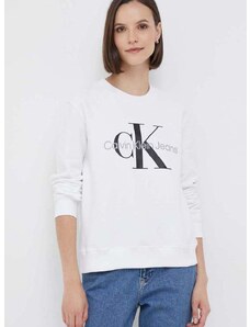 Bavlněná mikina Calvin Klein Jeans dámská, bílá barva, s potiskem, J20J219140