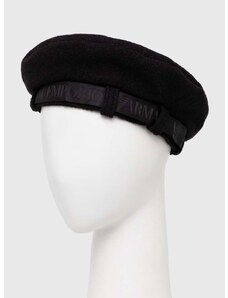 Vlněný baret Emporio Armani černá barva, vlněný