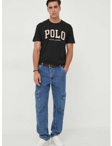 Bavlněné tričko Polo Ralph Lauren černá barva, s aplikací