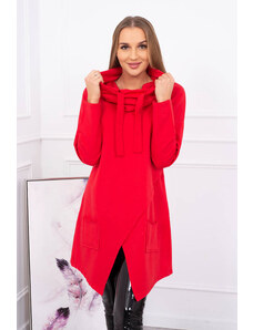 K-Fashion Červená tunika nadměrné velikosti s obálkovou přední částí