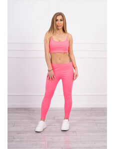 K-Fashion Sada s halenkou top žebrovaný růžová neonová