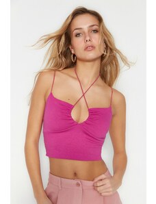 Trendyol Fuchsia Barbell Spaghetti Strappy Cotton Stretchy Crop Knitted Undershirt