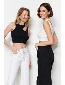 Trendyol Black and White 2-Pack Cut Out Detailed Fitted Crop Ribbed Elastic Knitted Undershirt