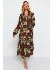 Trendyol Tropical Patterned Maxi Woven Kimono & Caftan