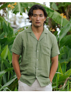 Magic Linen Lehká pánská lněná košile HAWI s krátkým rukávem v lesní zelené