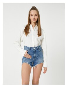 Koton Oversize Shirt Linen Blend Crop Buttoned Long Sleeve