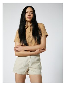 Koton Crop Safari Shirt With Pocket Modal Blend