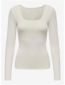 Krémové dámské basic tričko s dlouhým rukávem ONLY Lea - Dámské