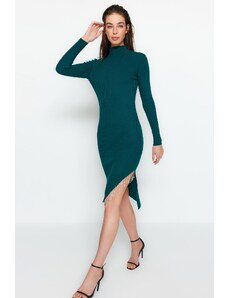 Trendyol Zelené midi pletené oblečení vypasované doplňky šaty