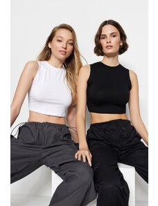 Trendyol 2-Pack Black and White Sleeveless Crop Cotton Stretch Knit Undershirt