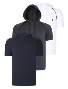 TRIPLE SET T8570 DEWBERRY HOODIE MEN'S T-SHIRT-NAVY BLUE-ANTHRACITE-WHITE