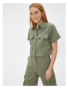 Koton Crop Safari Shirt With Pocket Modal Blend