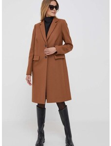 Vlněný kabát Tommy Hilfiger hnědá barva, přechodný, WW0WW39753