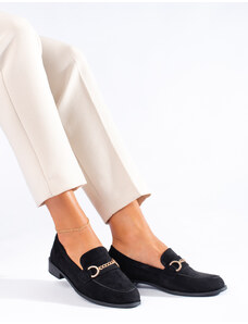 Suede black loafers with chain Shelvt