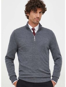 Vlněný svetr Calvin Klein pánský, šedá barva, lehký, s golfem