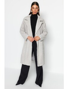 Trendyol šedý oversize široký střih dlouhý kyketový kabát