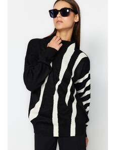 Trendyol černý kontrastní barevný pletený svetr