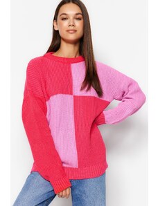 Trendyol růžový pletený svetr se širokým střihem