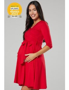 Happy Mama Elegantní těhotenské a kojící šaty 3v1 Fiori červené