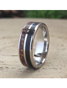 Woodlife Ocelový prsten s ebenem a mokaitem
